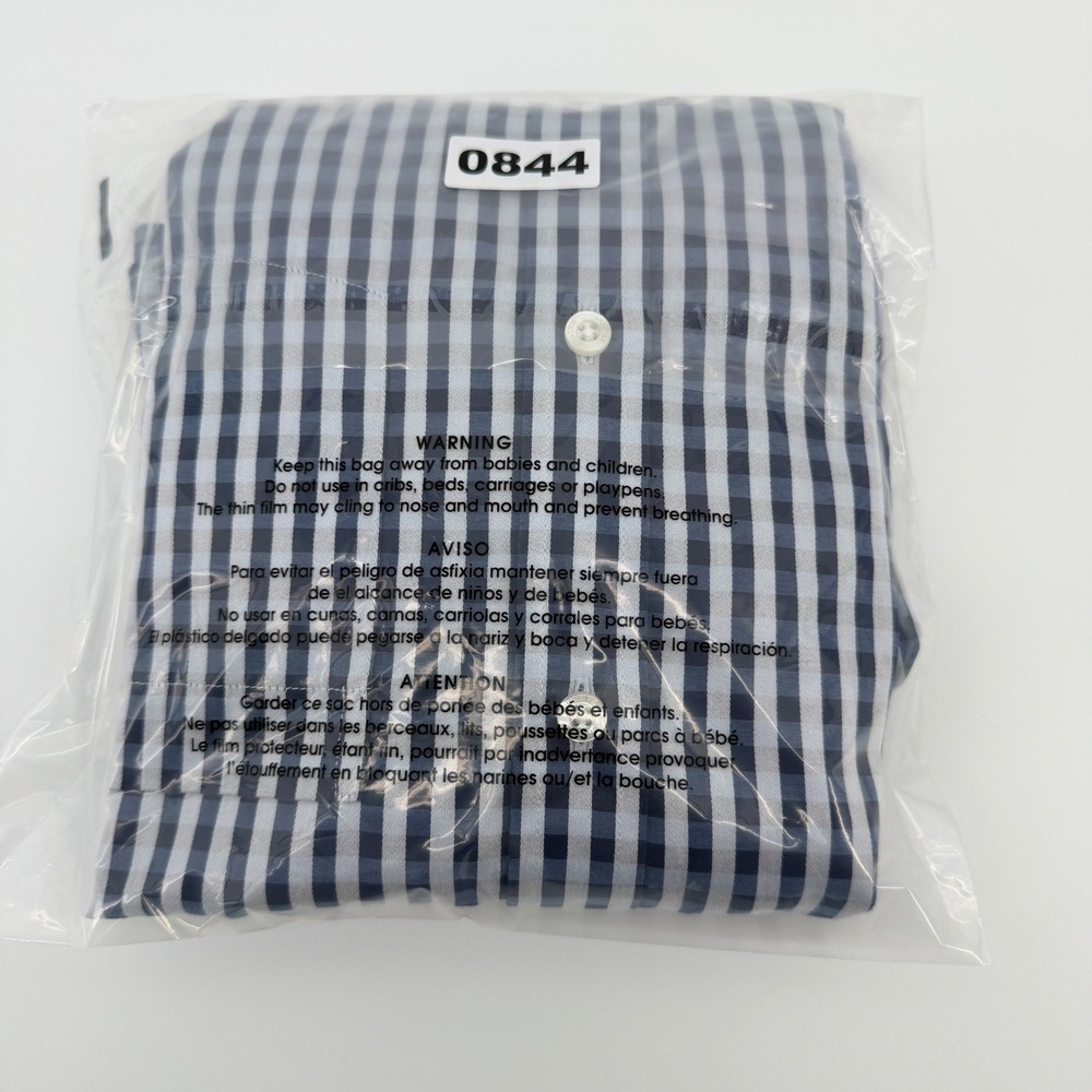 Johnston & Murphy Shirt Mens M Navy Gingham Tailored Fit Long Sleeve Casual Prep - Picture 8 of 8